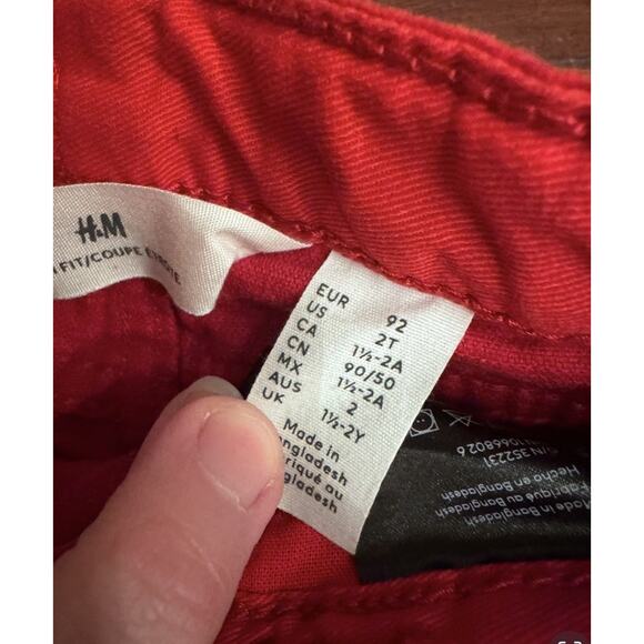 H&M Kids 2T Slim Fit Adjustable Waist Red Corduroy Pants Pockets 100% Cotton - Picture 4 of 5